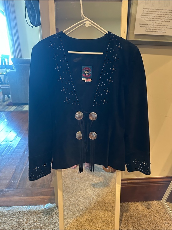 Jackets & Blazers - Western-Style Fringe Studded Black Suede Jacket